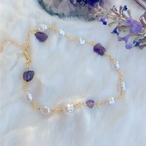Gold Pearl and Amethyst Beaded Anklet - Women Jewelry